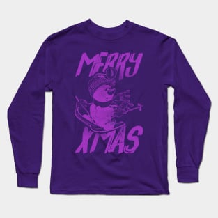 Skiing Snowman - Merry Xmas - Purple Long Sleeve T-Shirt